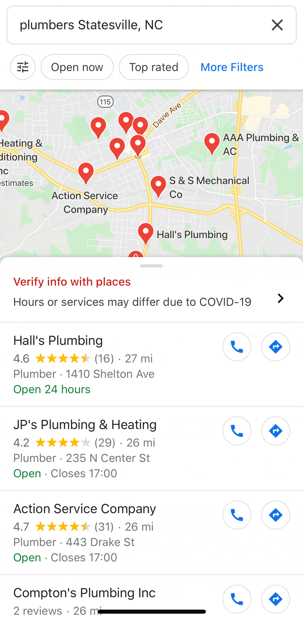 Google My Business Map View Example On Mobile