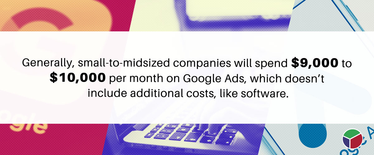 enerally, small-to-midsized companies will spend $9000 to $10,000 per month on Google Ads, which doesn&rsquo;t include additional costs, like software.