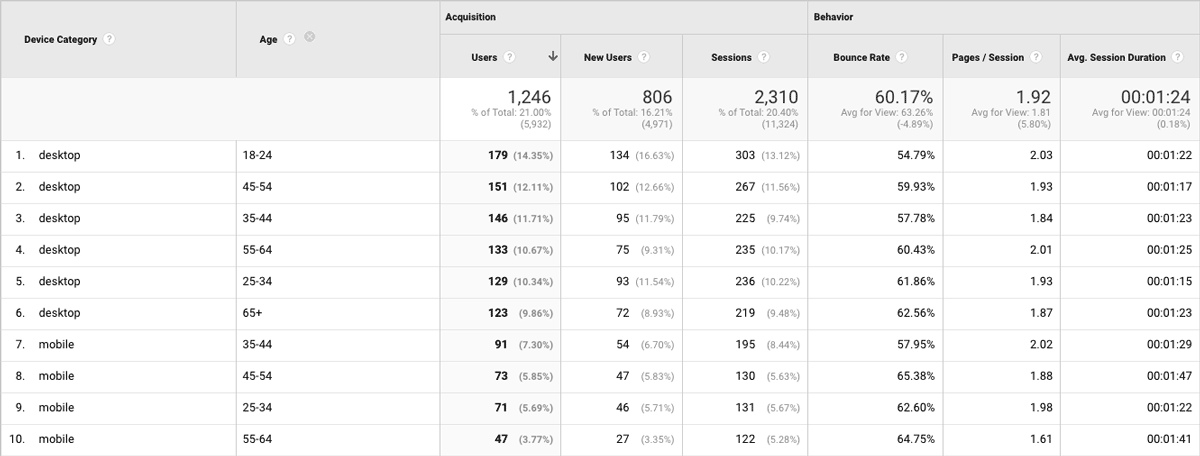 Example of the Audience Data Segmentation Report